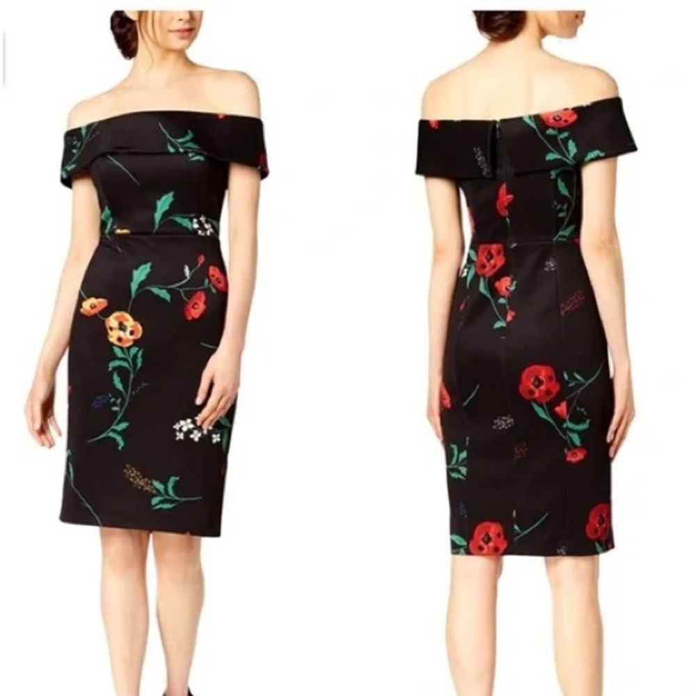 Calvin Klein Black Off the Shoulder Floral Dress